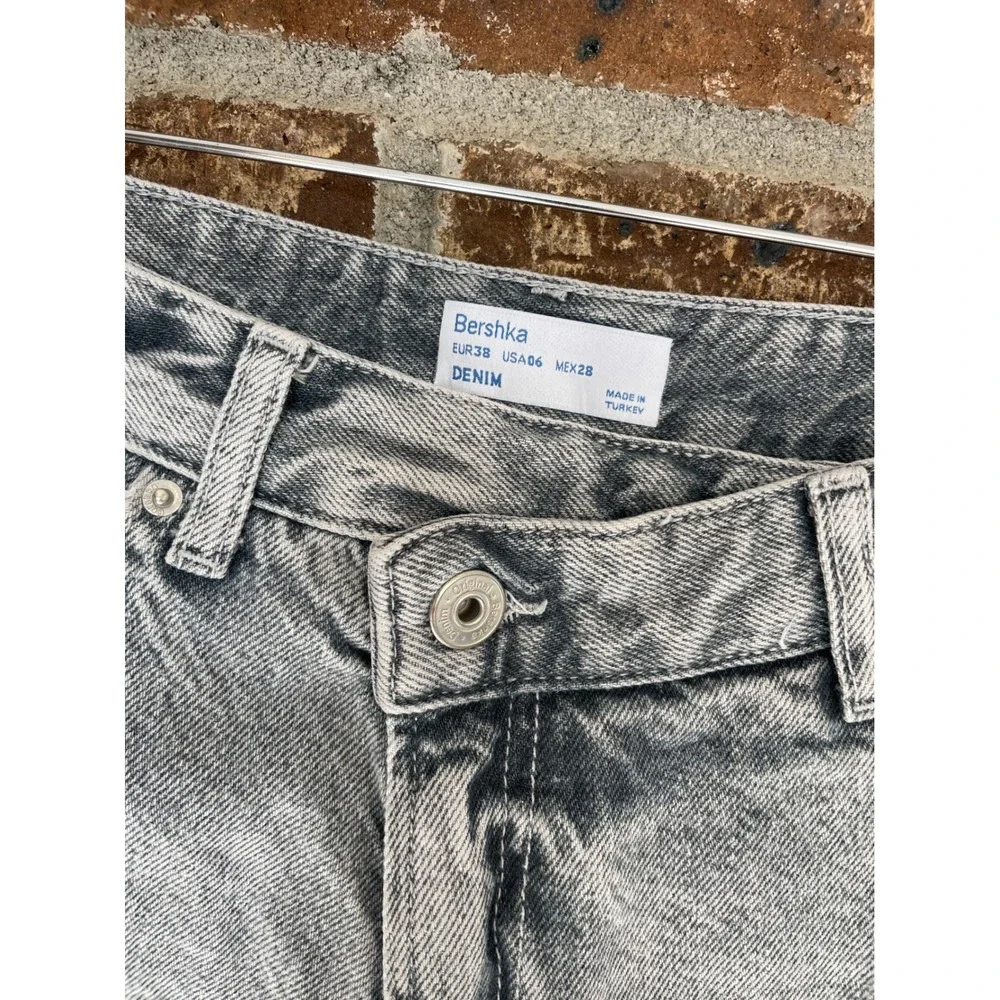 ASOS Bershka High Waist Patchwork Denim Straight Jeans